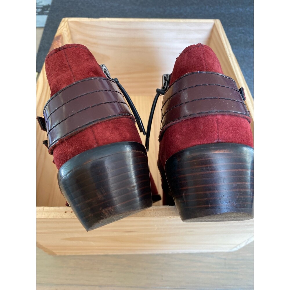 L.A.M.B. Nanetta Merlot Suede & Leather Strap Hearts Buckle Ankle Booties Size 6 - Picture 7 of 12